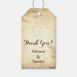 bruin, beige scroll leaf bruiloft dank u cadeaulabel
