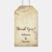 bruin, beige scroll leaf bruiloft dank u cadeaulabel (Achterkant)