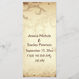 bruin, beige scroll leaf bruiloft menukaart
