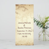 bruin, beige scroll leaf bruiloft menukaart (Staand voorkant)