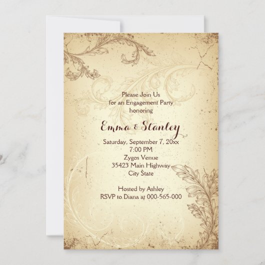  bruin beige scroll leaf verlovingsfeest kaart (Voorkant)