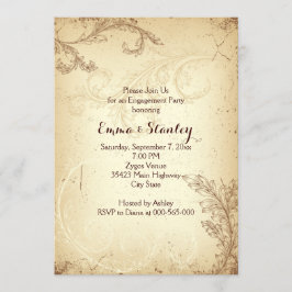 bruin beige scroll leaf verlovingsfeest kaart