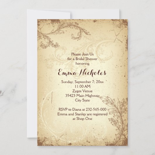  bruin beige scroll leaf vrijgezellenfeest kaart (Voorkant)