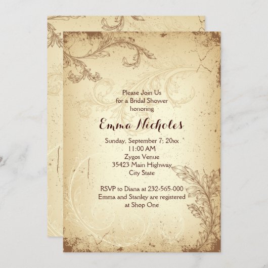  bruin beige scroll leaf vrijgezellenfeest kaart (Voorkant / Achterkant)