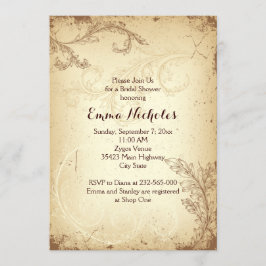 bruin beige scroll leaf vrijgezellenfeest kaart