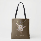 Bruin Beige Stijlvolle Bloemen Chic canvas tas (Voorkant)