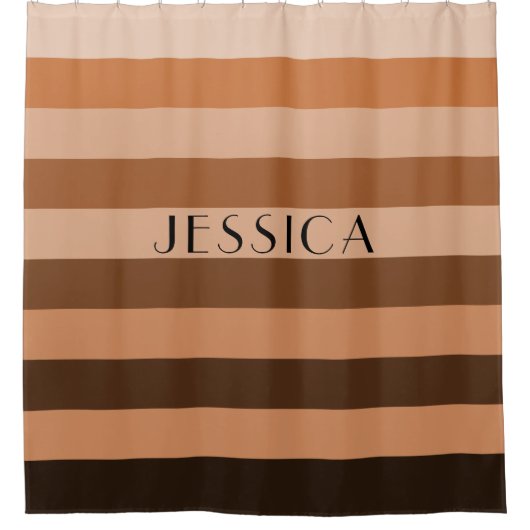Bruin Beige Striped Pattern Persoonlijke naam Douchegordijn (Voorkant)