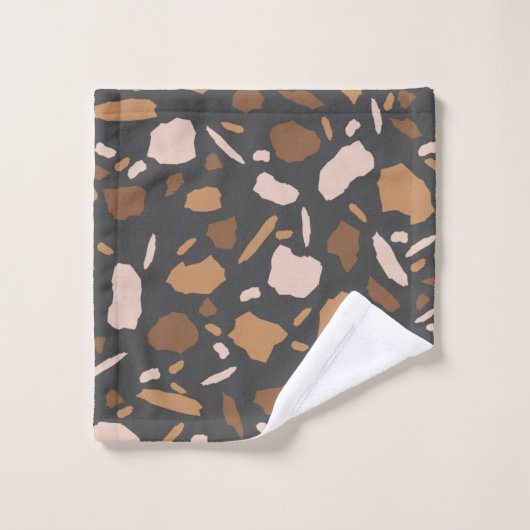 Bruin, beige, Tan en Grey Terrazzo Pattern Bad Handdoek (Wasdoekje)