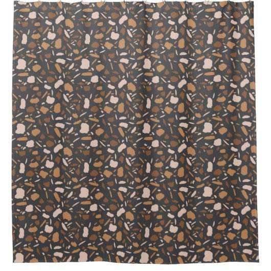 Bruin, beige, Tan en Grey Terrazzo Pattern Douchegordijn (Voorkant)