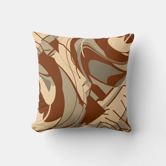 Bruin Beige Tan Mediterraan Stromend Bloemmotief Kussen (Voorkant)