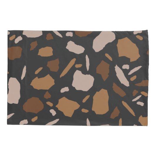 Bruin, Beige, Taupe en Grijs Terrazzo Marmer Kussensloop (Achterkant)