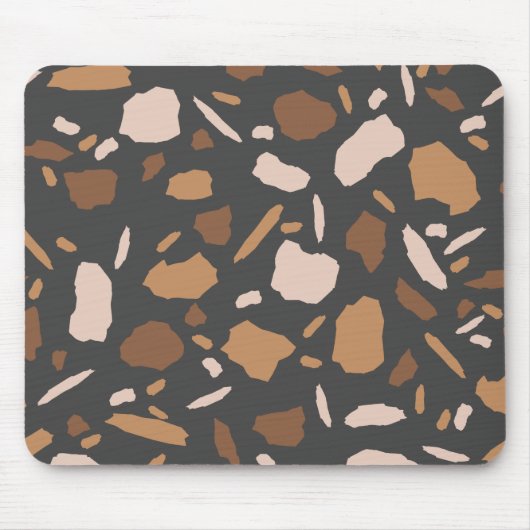 Bruin, Beige, Taupe en Grijs Terrazzo Marmer Muismat (Voorkant)
