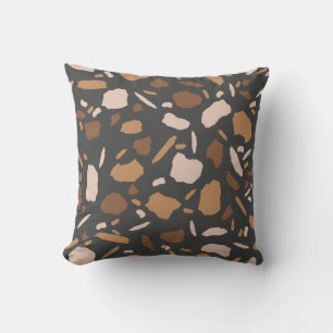Bruin, Beige, Taupe en Grijs Terrazzo Patroon Kussen