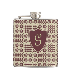 Bruin, beige Welsh Tapestry Monogram Hip Flask Heupfles