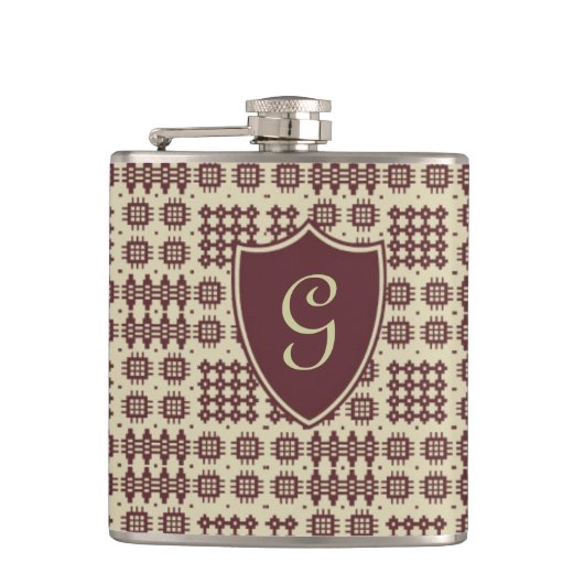 Bruin, beige Welsh Tapestry Monogram Hip Flask Heupfles (Voorkant)