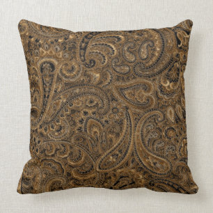 Bruin, Beige & Zwart Bloemen Paisley Patroon Kussen