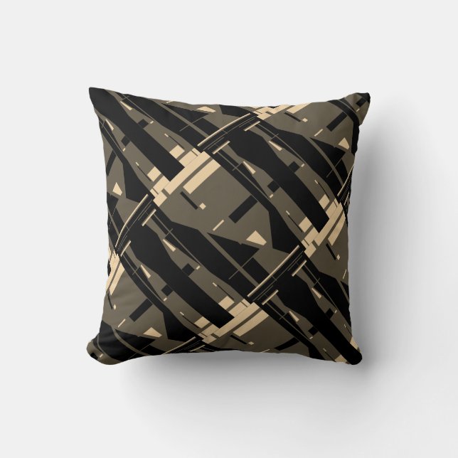 Bruin Beige Zwart Mediterraan Gekanteld Grote Tege Kussen (Voorkant)