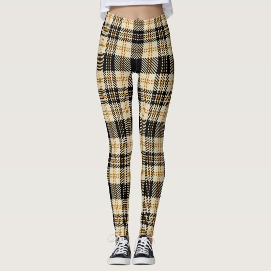 Bruin Beige Zwart Plaid Patroon Leggings (Voorkant)