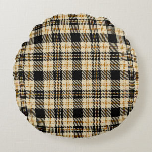 Bruin Beige Zwart Plaid Patroon Rond Kussen