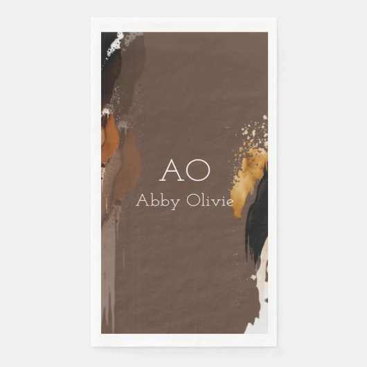 Bruin beige zwarte goudwaterverf servet (Voorkant)