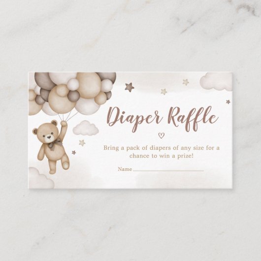 Bruin Beren ballon Baby shower luier Raffle Informatiekaartje (Voorkant)