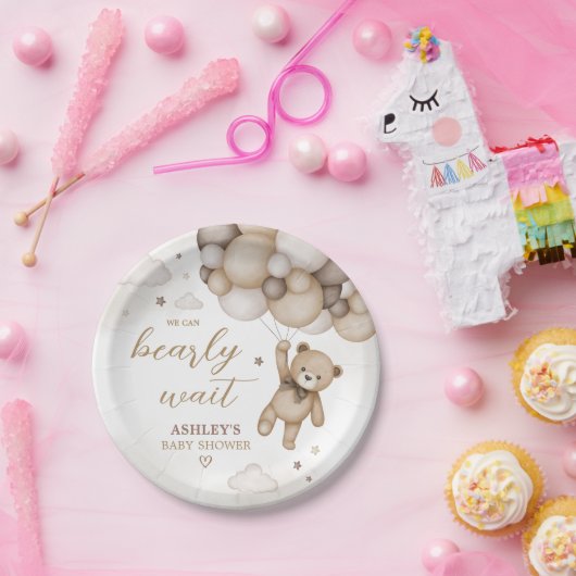 Bruin Beren ballon Baby shower Papieren Bordje (Feest)