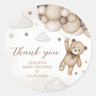 Bruin Beren ballon Baby shower Ronde Sticker