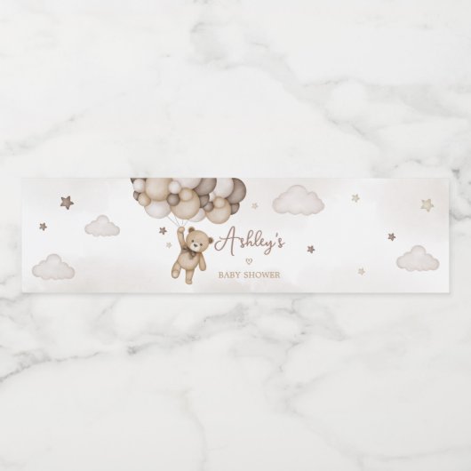 Bruin Beren ballon Baby shower Waterfles Etiket (Enkel label)