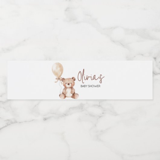 Bruin Beren ballon Baby shower Waterfles Etiket (Enkel label)