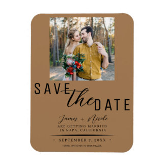 Bruin Bewaar de datum Foto Bruiloft Magneet