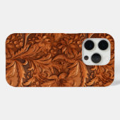 Bruin bewerkt 3-D leer bloemenpatroon Case-Mate iPhone Case (Achterkant (horizontaal))