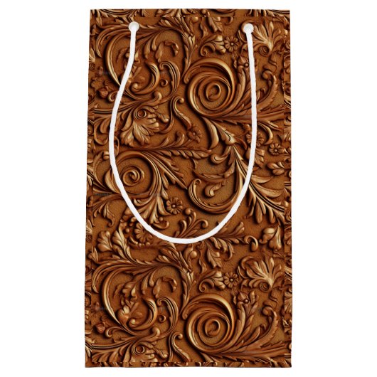  bruin bewerkt leder klein cadeauzakje (Voorkant)