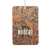  bruin bewerkt lederen monogram naam luchtverfrisser (Voorkant)