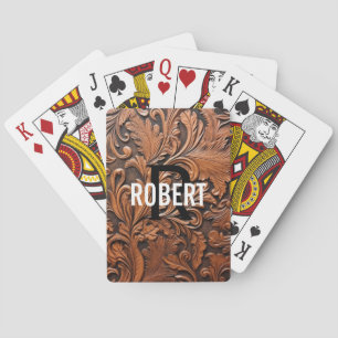 Bruin bewerkt leer monogram naam pokerkaarten