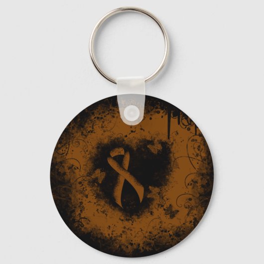 Bruin bewustzijn Ribbon Grunge Heart Sleutelhanger (Voorkant)