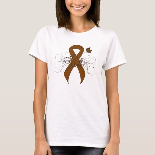 Bruin bewustzijn Ribbon met vlinder T-shirt (Voorkant)