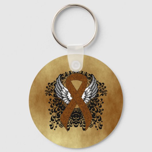 Bruin bewustzijn Ribbon met Wings Sleutelhanger (Voorkant)