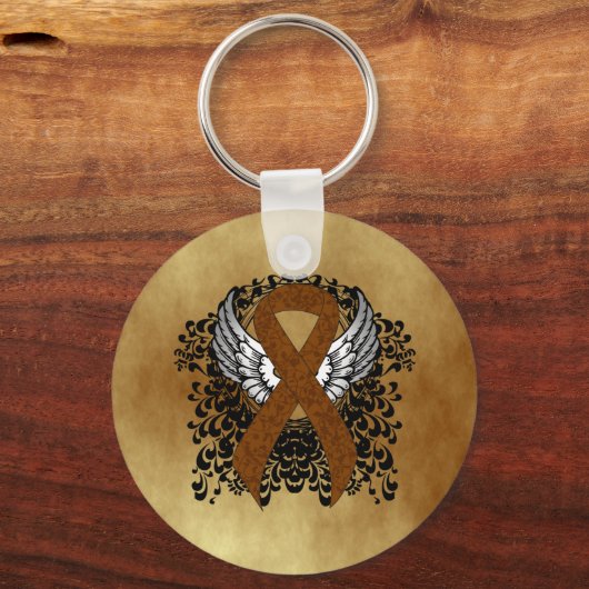 Bruin bewustzijn Ribbon met Wings Sleutelhanger (Voorkant)