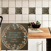 Bruin Bijbelvers Met Bloemframe Tegeltje