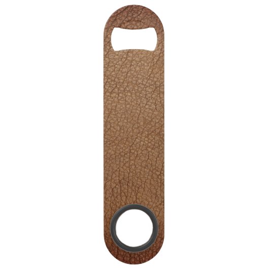 Bruin bijtend leder Monogram stijlvol schrift Speed Flessenopener (Achterkant)