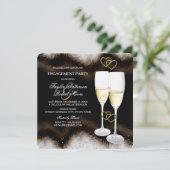 Bruin Black Champagne Ring Heart Engagement Party Kaart (Staand voorkant)
