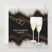 Bruin Black Champagne Ring Heart Engagement Party Kaart (Achterkant)