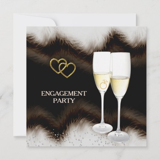 Bruin Black Champagne Ring Heart Engagement Party Kaart (Achterkant)