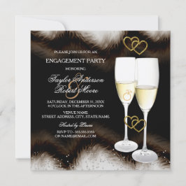 Bruin Black Champagne Ring Heart Engagement Party Kaart