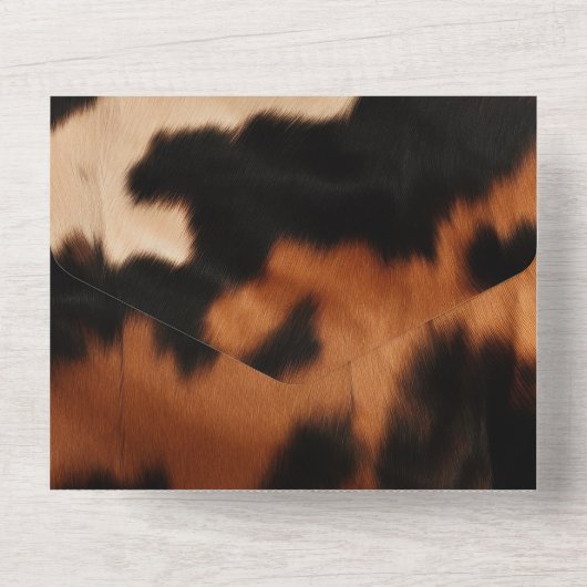 Bruin Black Cream Koeienhuid bruiloft All In One Uitnodiging (Achterkant)