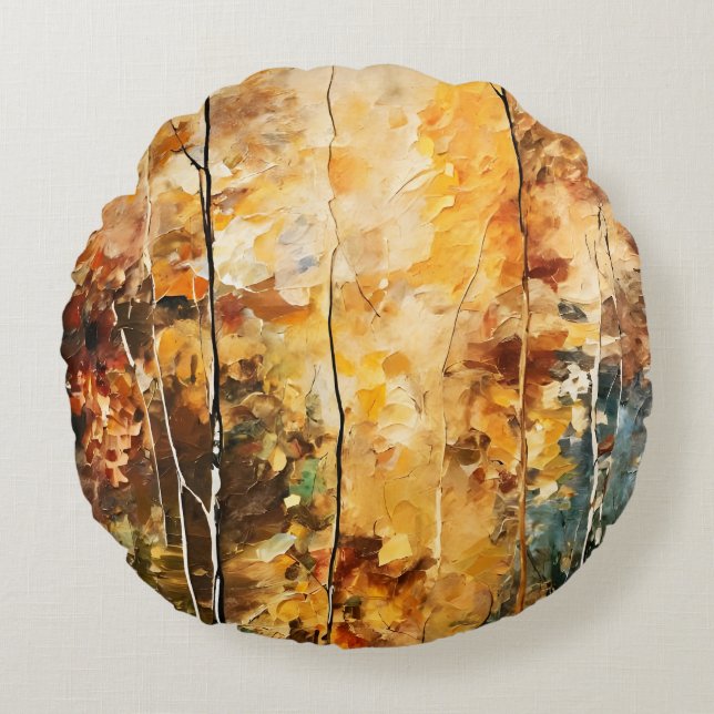 Bruin Blad Natuur Sereniteit Abstracte Kunst Rond Kussen (Voorkant)