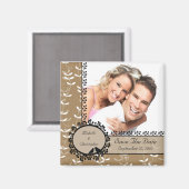 Bruin blad Tortelduifjes foto Save The Date Magnet (Voorkant / Achterkant)