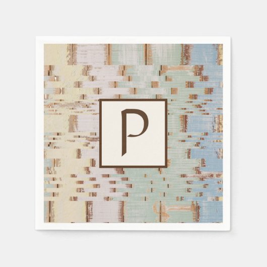 Bruin Blauw Abstract Monogram Servet (Voorkant)