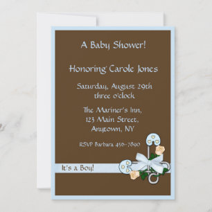 Bruin blauw Baby shower Kaart