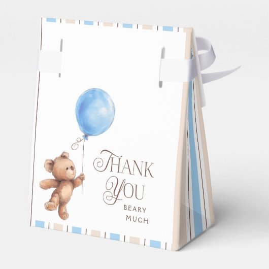 Bruin Blauw Beer Gepersonaliseerd Baby shower Bedankdoosjes (Achterkant)